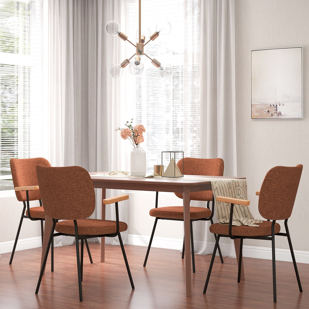 Set of 2 Modern Fabric Dining Chairs with Armrest and Curved Backrest