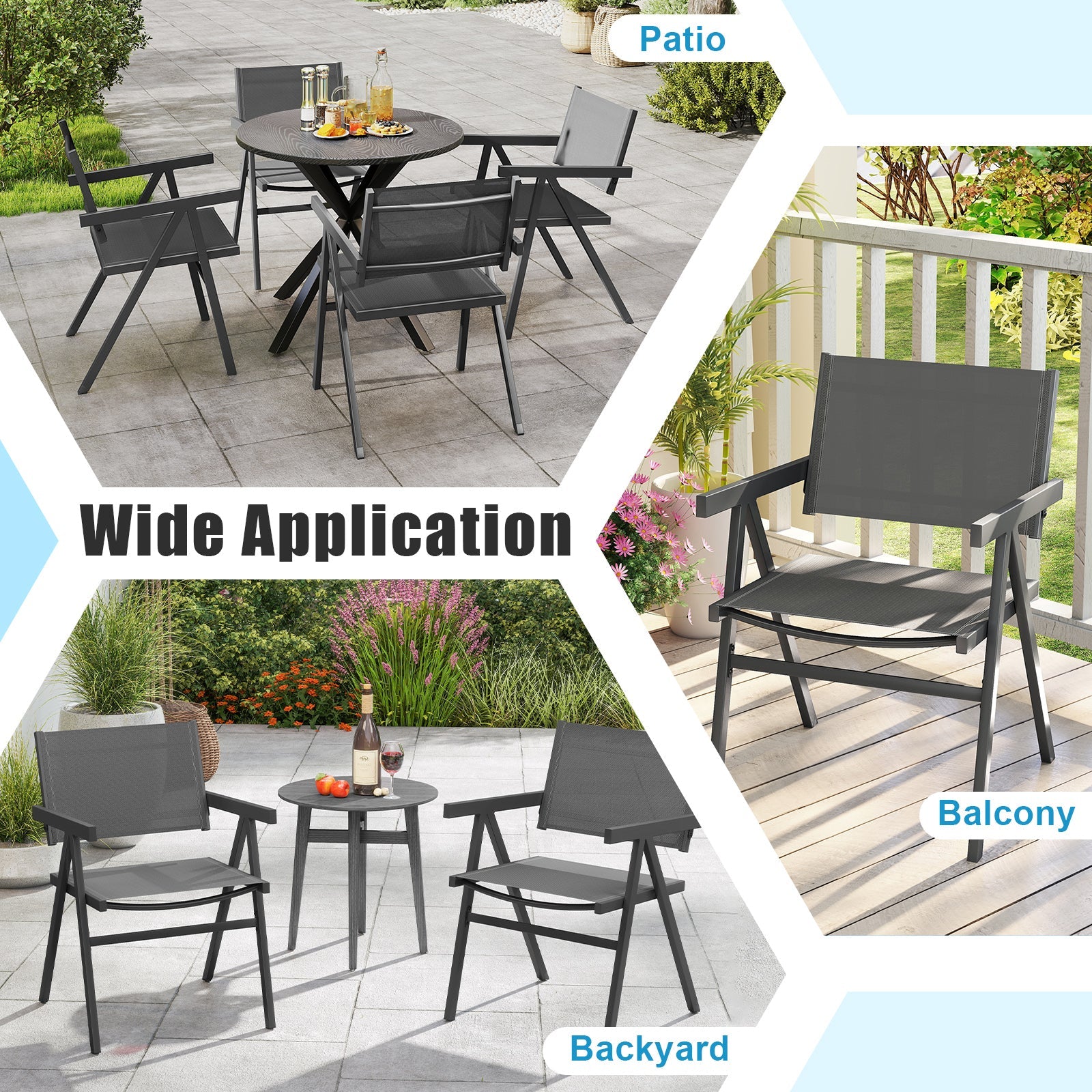 Patio Chairs Set of 2 Outdoor Dining Chair with Breathable Fabric Seat