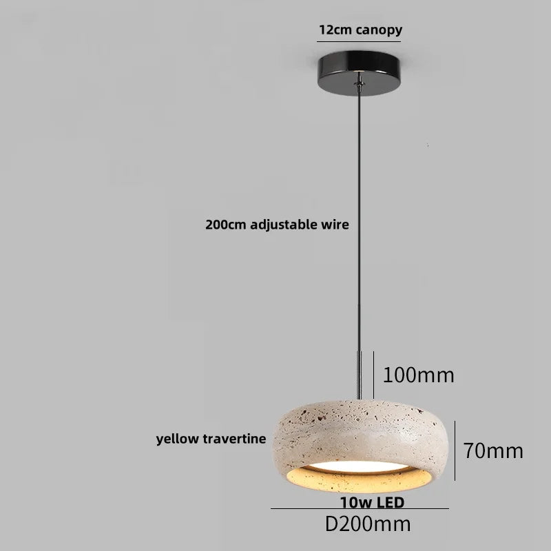 DecorBites™ LED Pendant Lamp Black Iron Wabi Sabi Hanging Light - Yellow Travertine