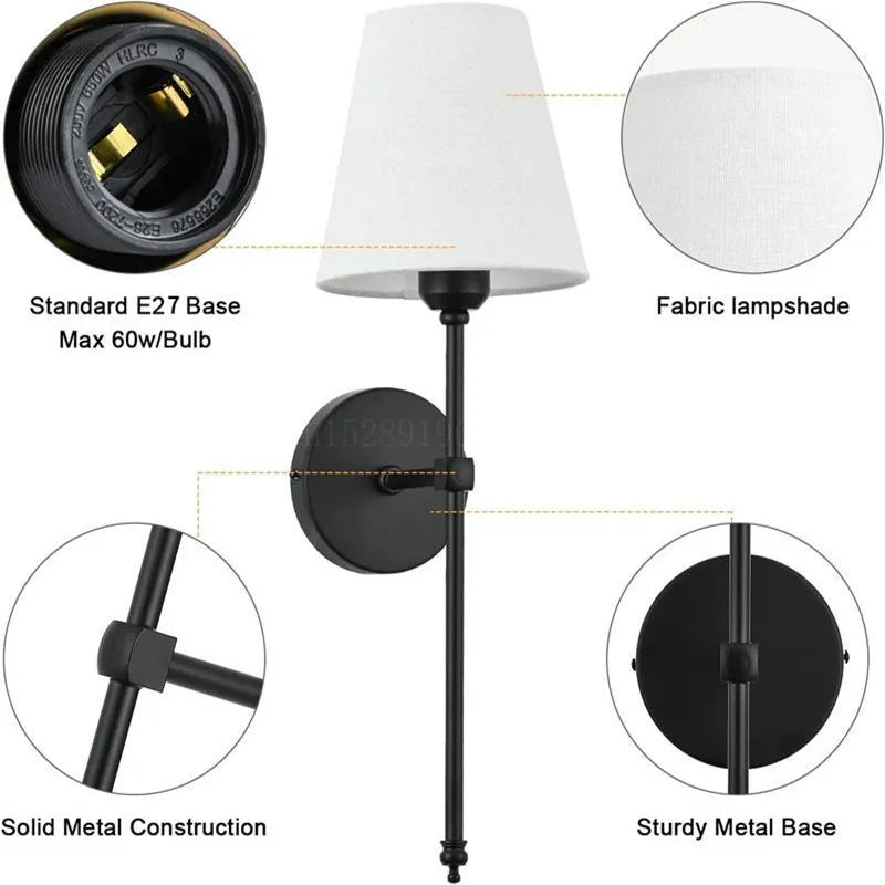 Modern American LED Wall Lamp for Bathroom Mirror Light, Bedroom, Corridor, and More - Stylish Wall Sconce with Cloth Lampshade