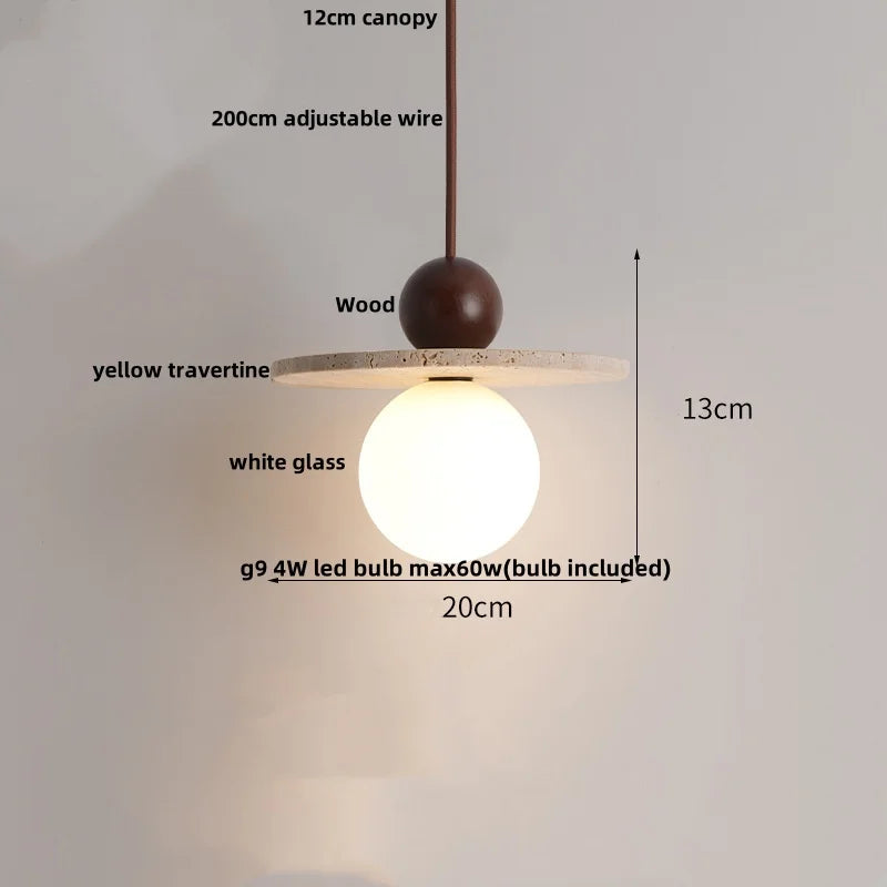 DecorBites™ LED Pendant Lamp Black Iron Wabi Sabi Hanging Light - Yellow Travertine