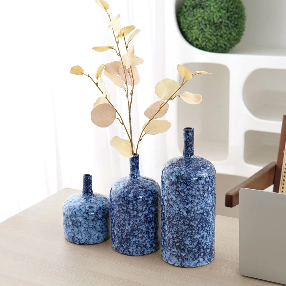 DecorBites™ Blue Ceramic Vase Porcelain Pot Flower Arrangement Home Decor Accessories