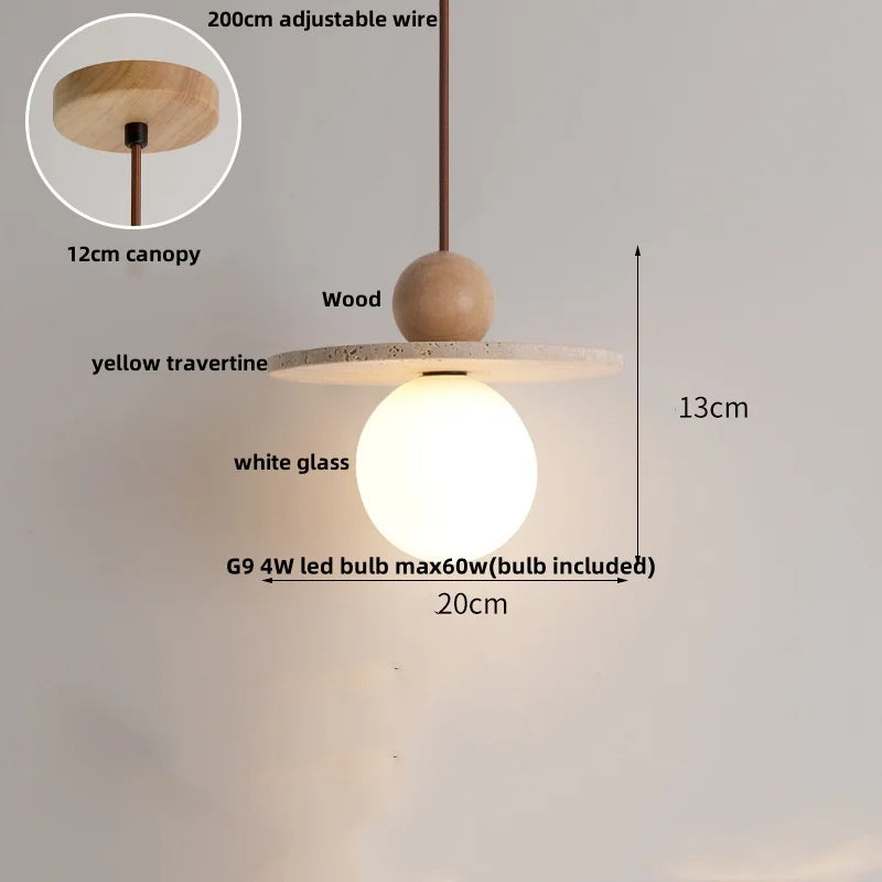 DecorBites™ LED Pendant Lamp Black Iron Wabi Sabi Hanging Light - Yellow Travertine