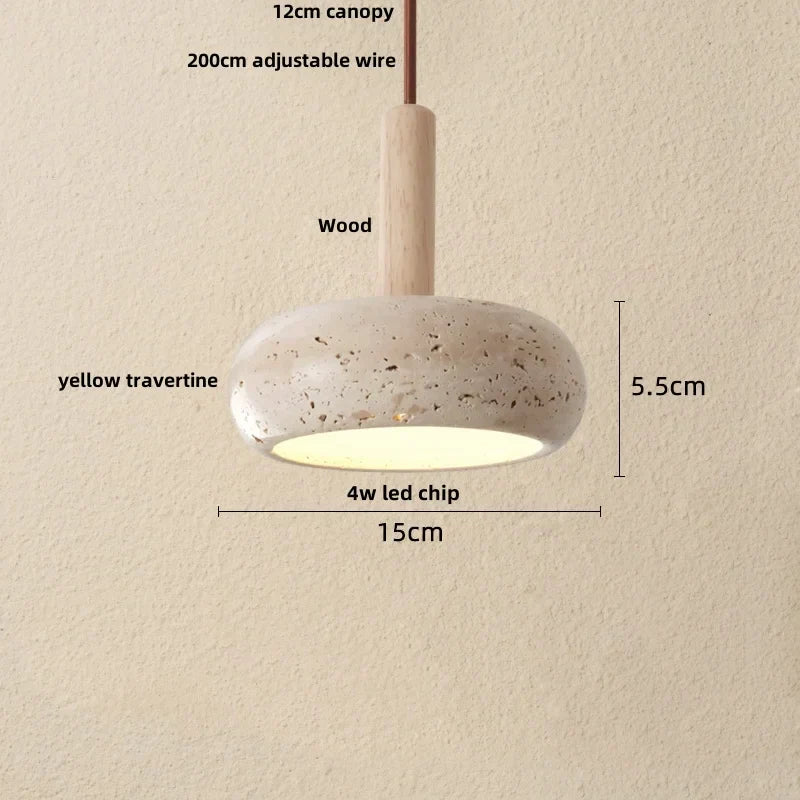 DecorBites™ LED Pendant Lamp Black Iron Wabi Sabi Hanging Light - Yellow Travertine
