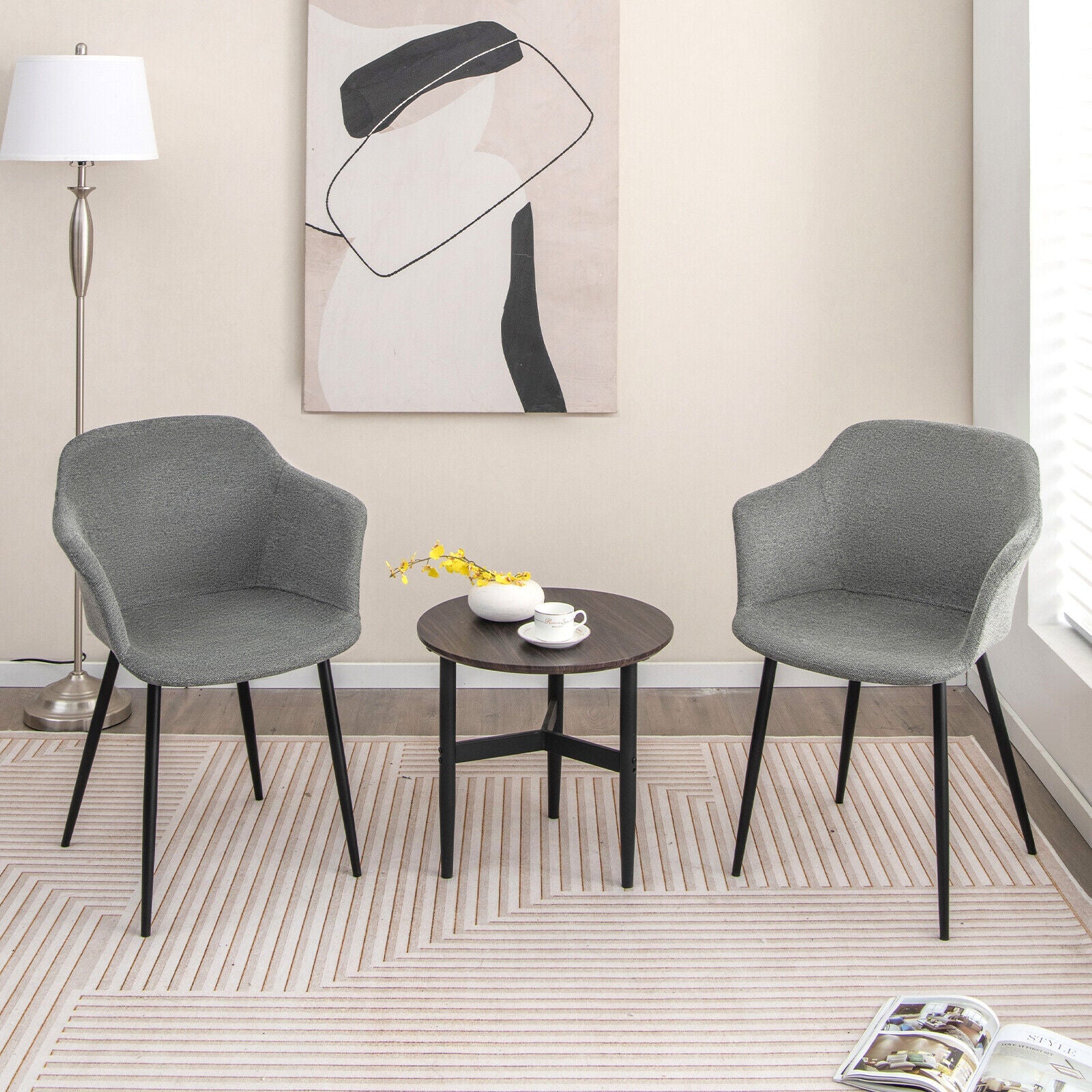 Set of 2 Upholstered Dining Chair with Ergonomic Backrest Design