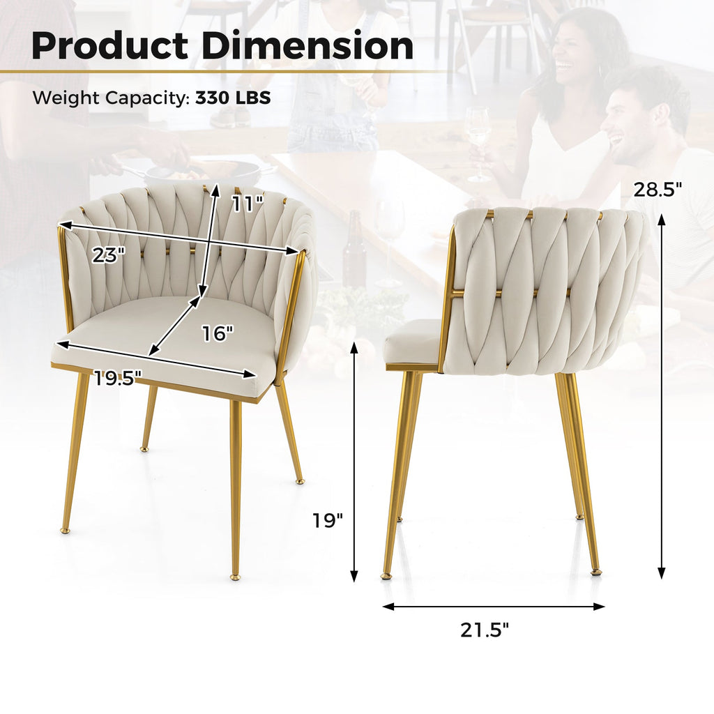 Set of 2 Upholstered Dining Chair w/ Curved Backrest and Metal Tubes