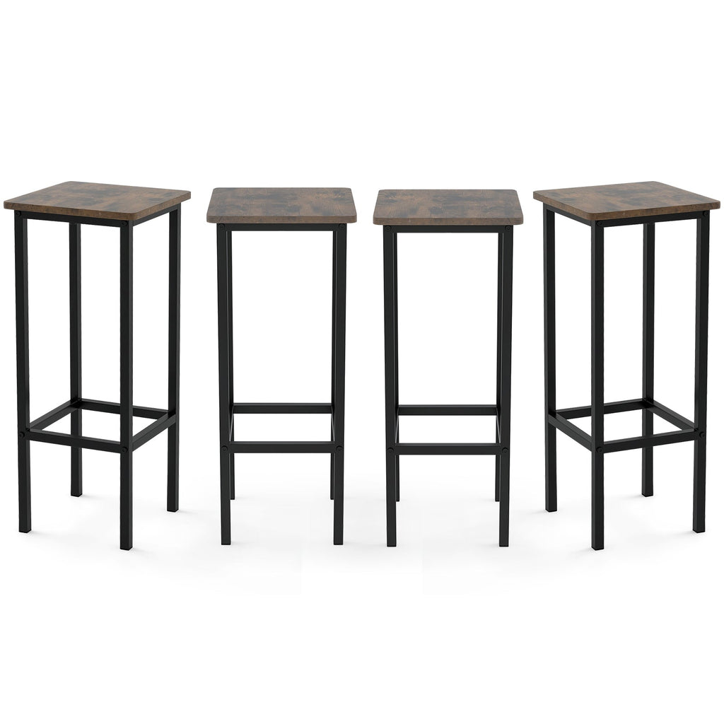 Set of 4 Bar Stool Set with Metal Legs and Footrest-Coffee