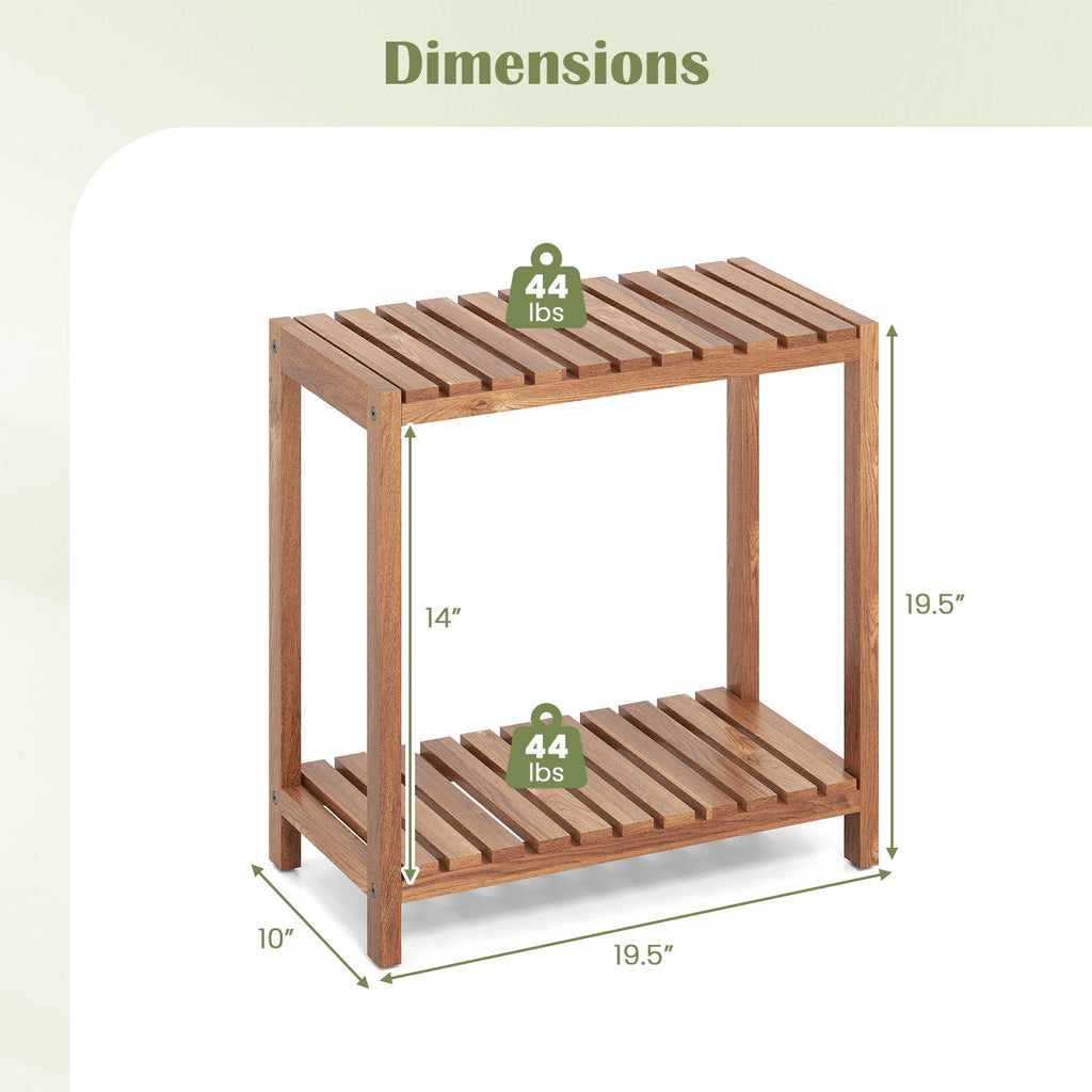 2/3-Tier Side Table Teak Wood Stand Utility Storage Shelf-3
