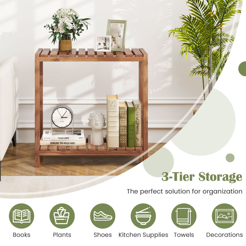 2/3-Tier Side Table Teak Wood Stand Utility Storage Shelf-3