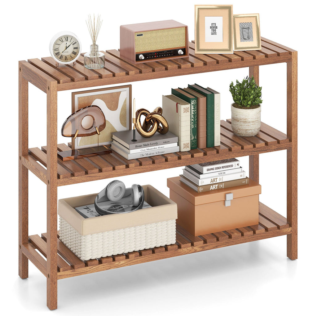 2/3-Tier Side Table Teak Wood Stand Utility Storage Shelf-3