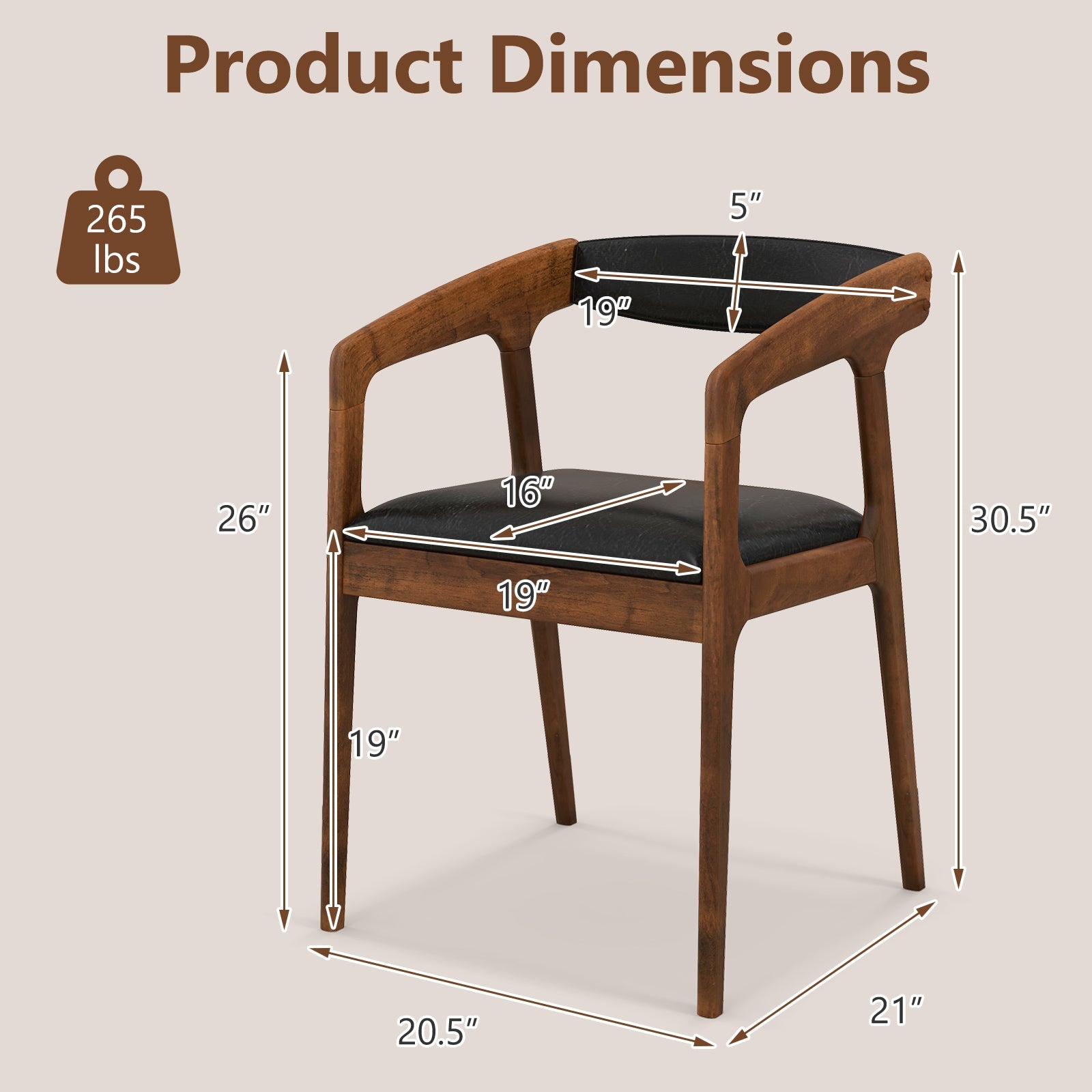 Upholstered Armchairs Set of 2 with Cozy Backrest and Padded Seat Cushion-Brown
