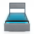 Full/Queen/Twin Size Bed Frame with LED Lights Drawer and Metal Slats-Twin Size