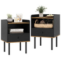 Costway Nightstand Bedside End Table with Drawer and Shelf for Living Room Bedroom-Set of 2