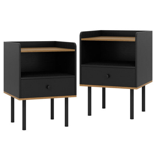 Costway Nightstand Bedside End Table with Drawer and Shelf for Living Room Bedroom-Set of 2