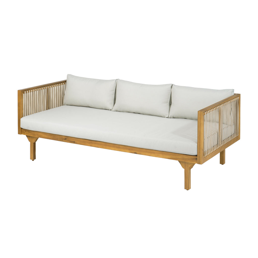 Outdoor Patio Set Modern Minimalist 3 Seater Daybed and Teak Finish Coffee Table
