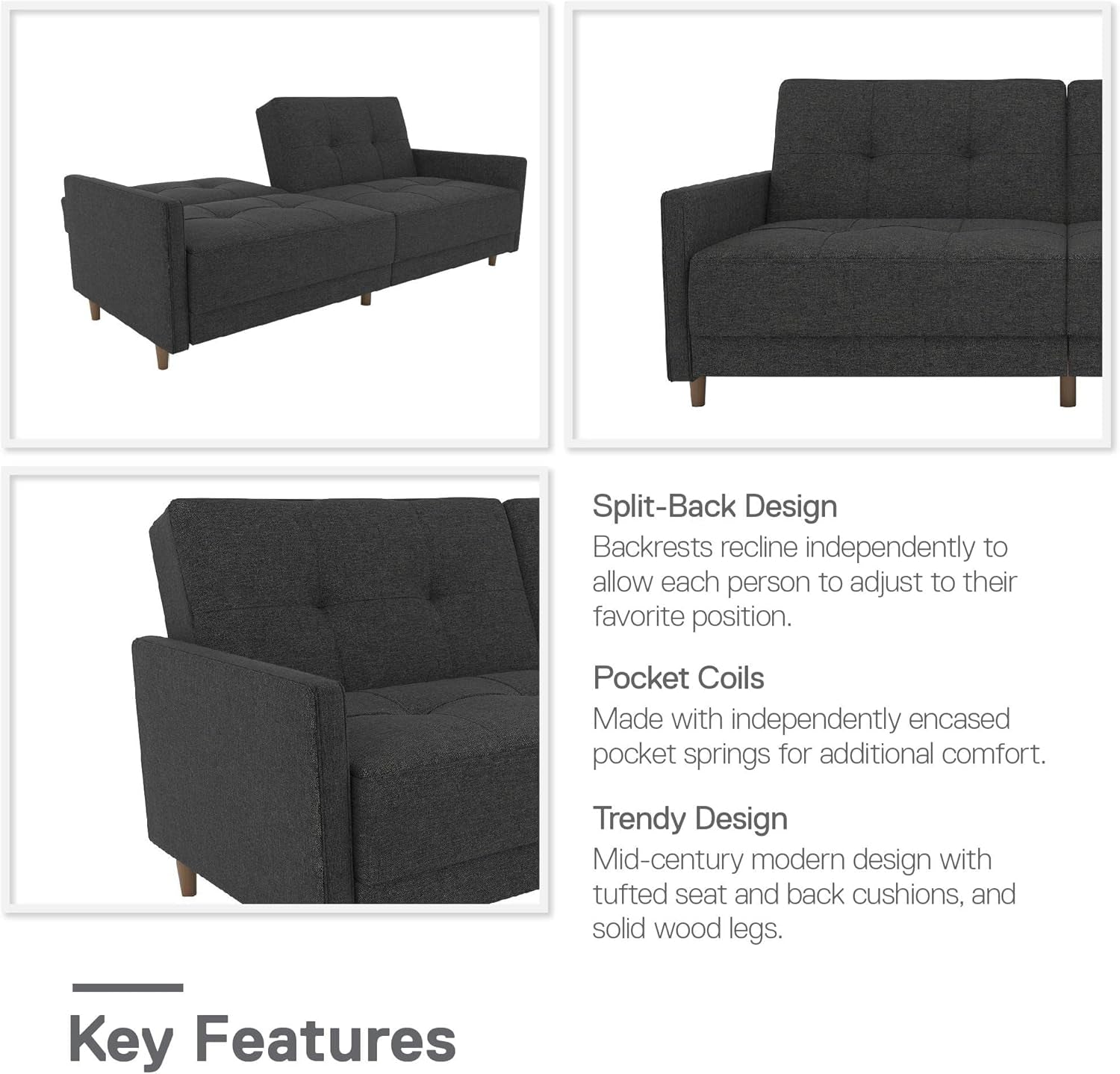 Contemporary Upholstered 76 Inch Grey Sleeper Sofa
