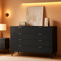 Fluted Nine Drawer Dresser 55 Inch Matte Black With Gold Handles