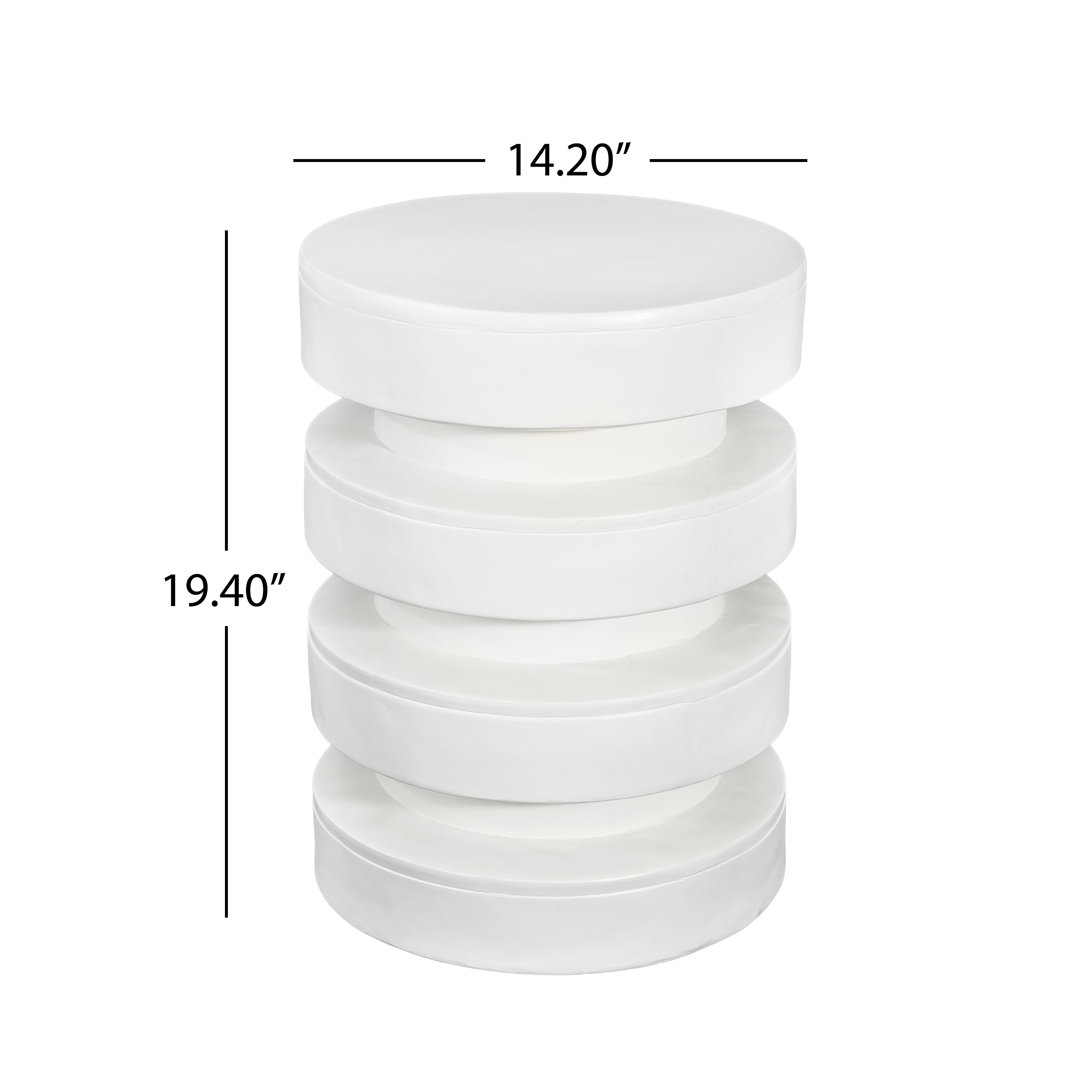 MGO Round Side Table, 3-Tier Design, Indoor Outdoor, 14.2x19.4 in, White