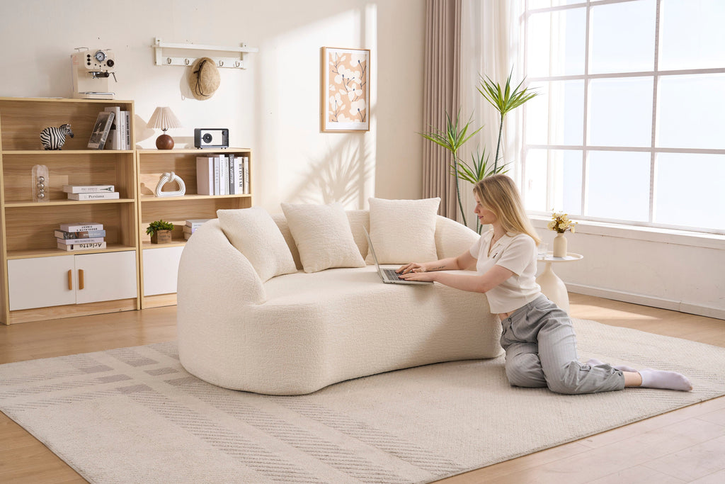 Sofa Curved Modern Off White Chenille 2-seater Space-Saving Compact