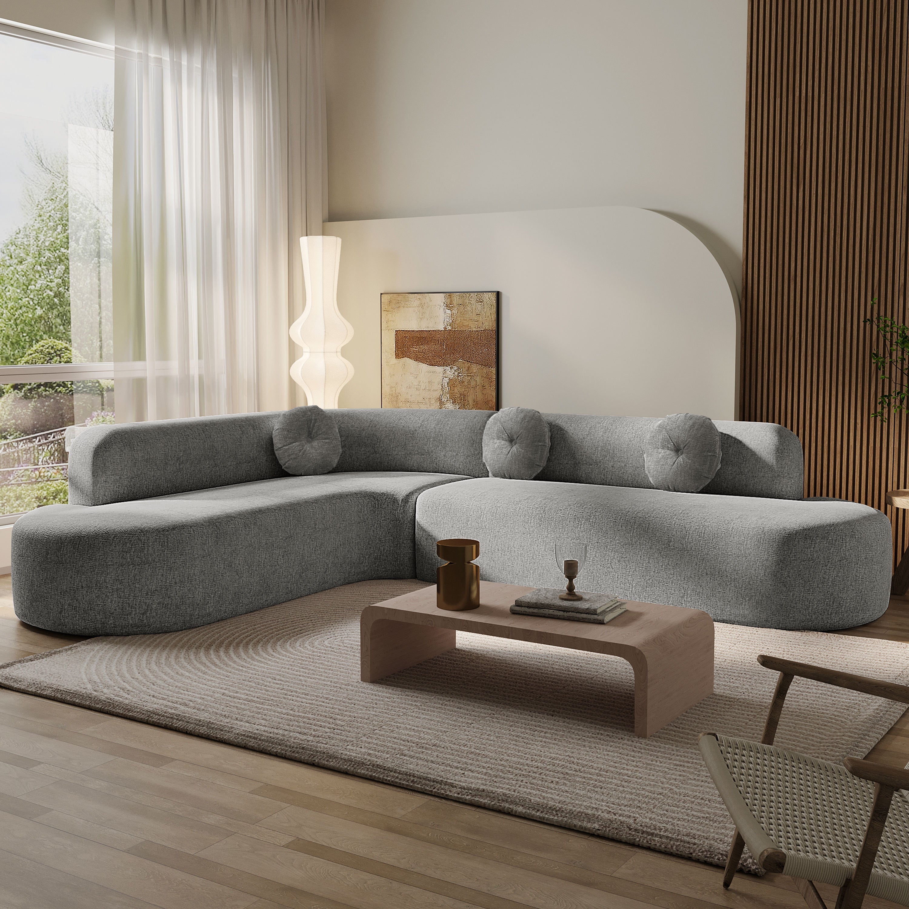 Sofa Sectional Modern Curved Design Soft Fabric Upholstery Roomy 122 Inch Length