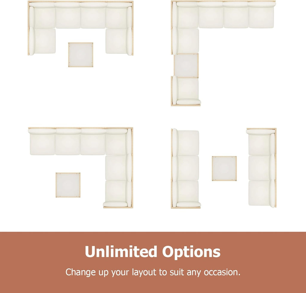 7 Piece Outdoor Wicker Sectional Set With Tempered Glass