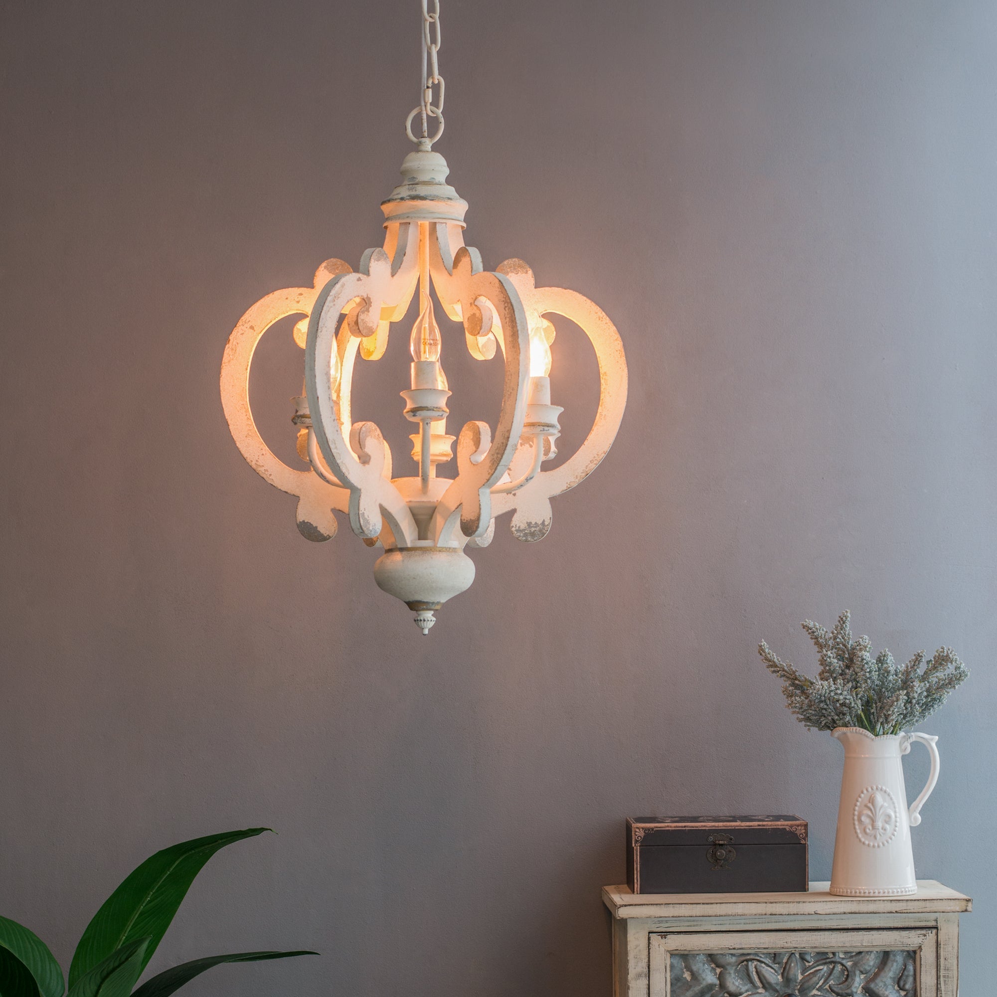 French Country Wood Chandelier 6-Light Farmhouse Pendant Adjustable Chain