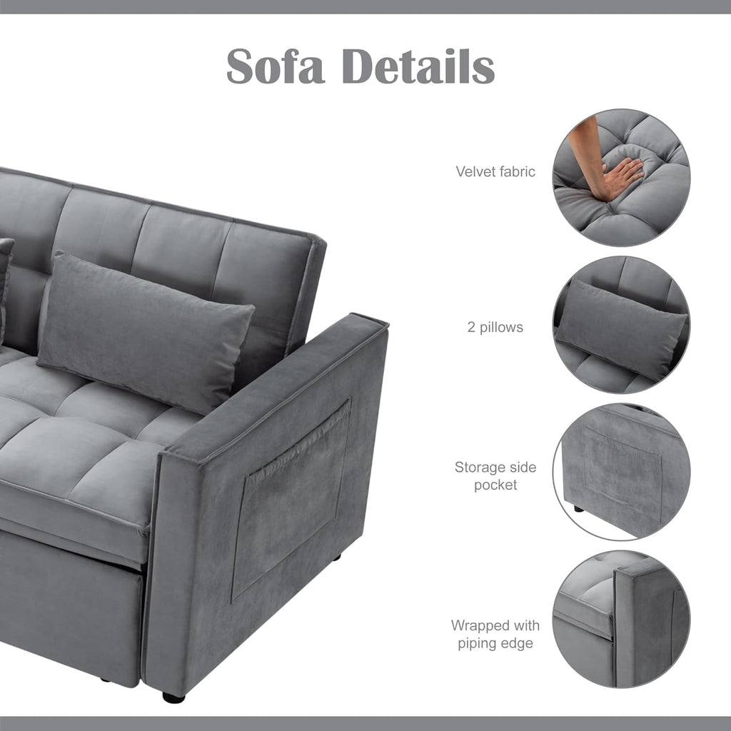 54 Inches Convertible Sofa Bed With Adjustable Backrest