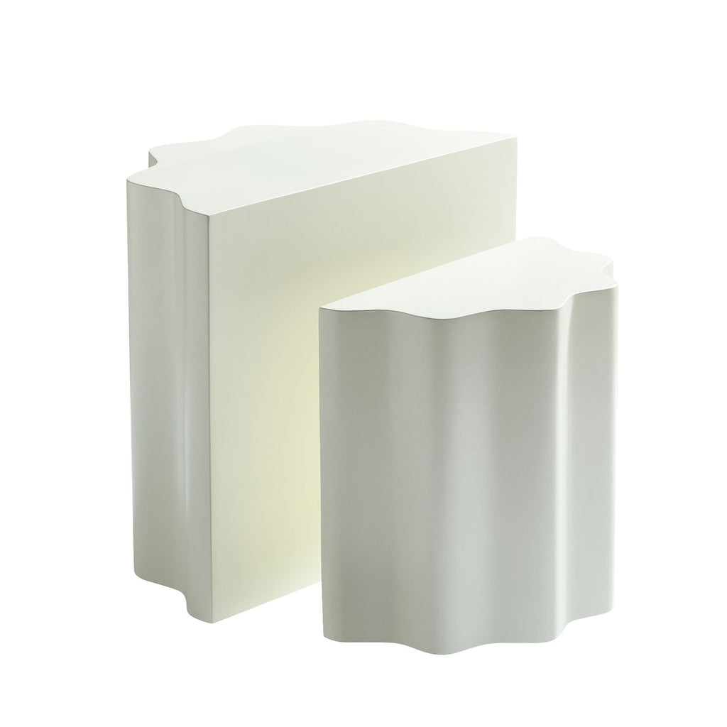 Set of 2 Wavy Edge Fiberglass Side Tables, Modern Design, No Assembly