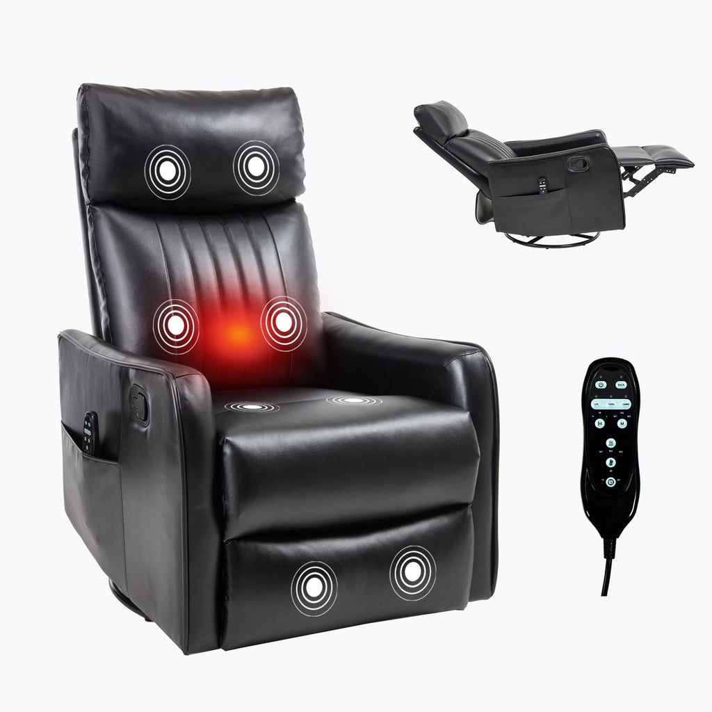 Black Faux Leather Massage Recliner Chair w/ Heat Rocker Swivel
