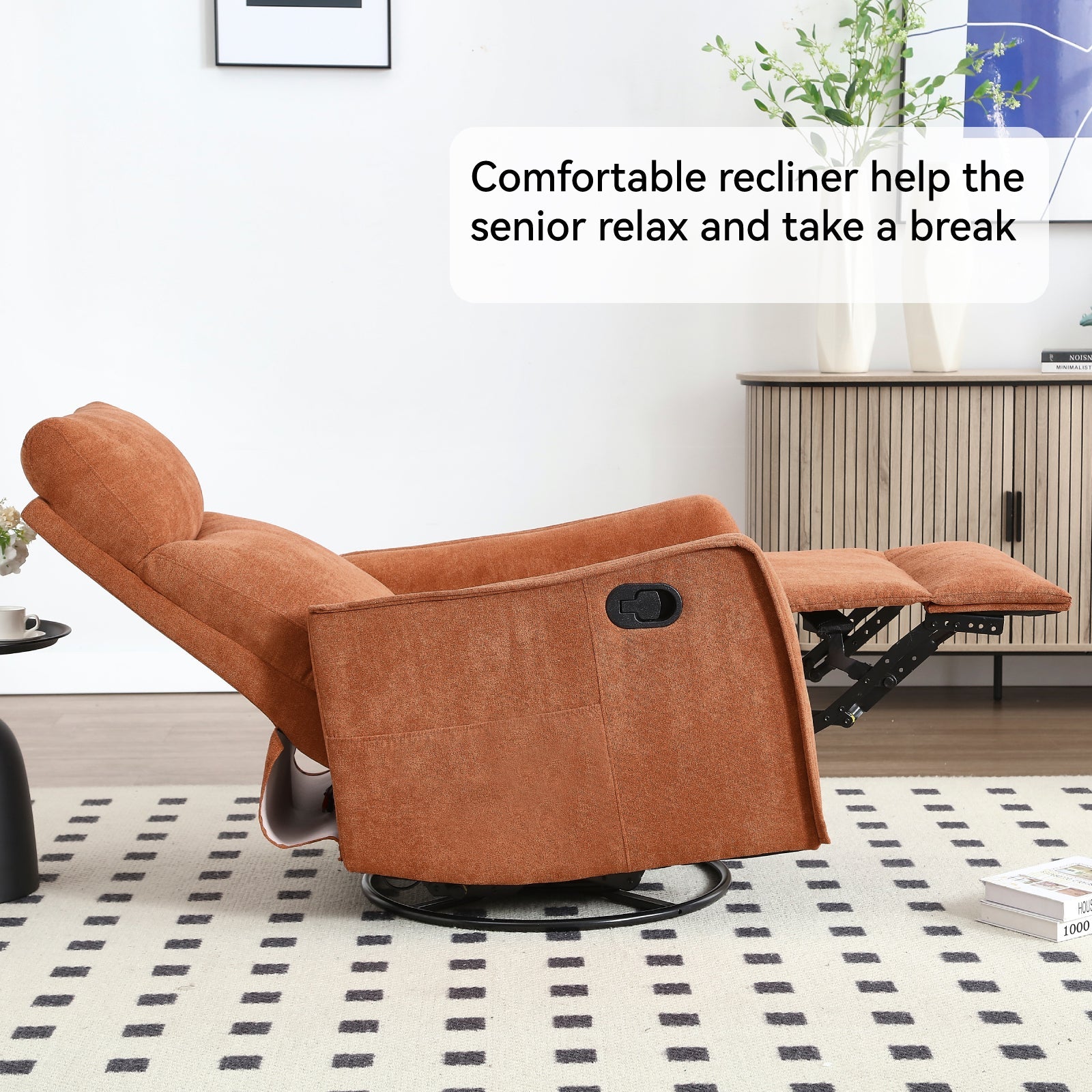 Heated Massage Recliner Chair Swivel Rocker Fabric Orange