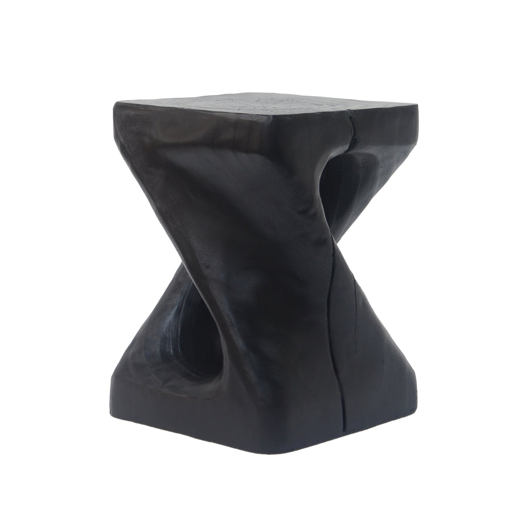 MGO Twist Shape Side Table, Wood-like Texture, Black, 11.75x11.75x16 in