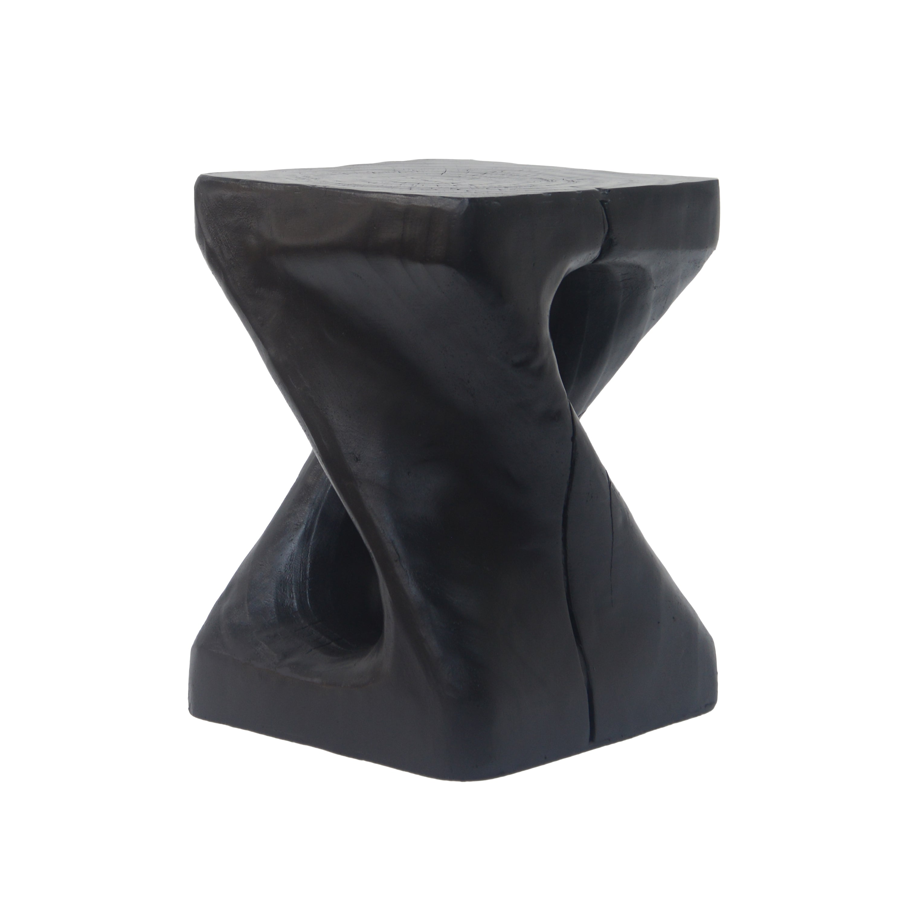 MGO Twist Shape Side Table, Wood-like Texture, Black, 11.75x11.75x16 in