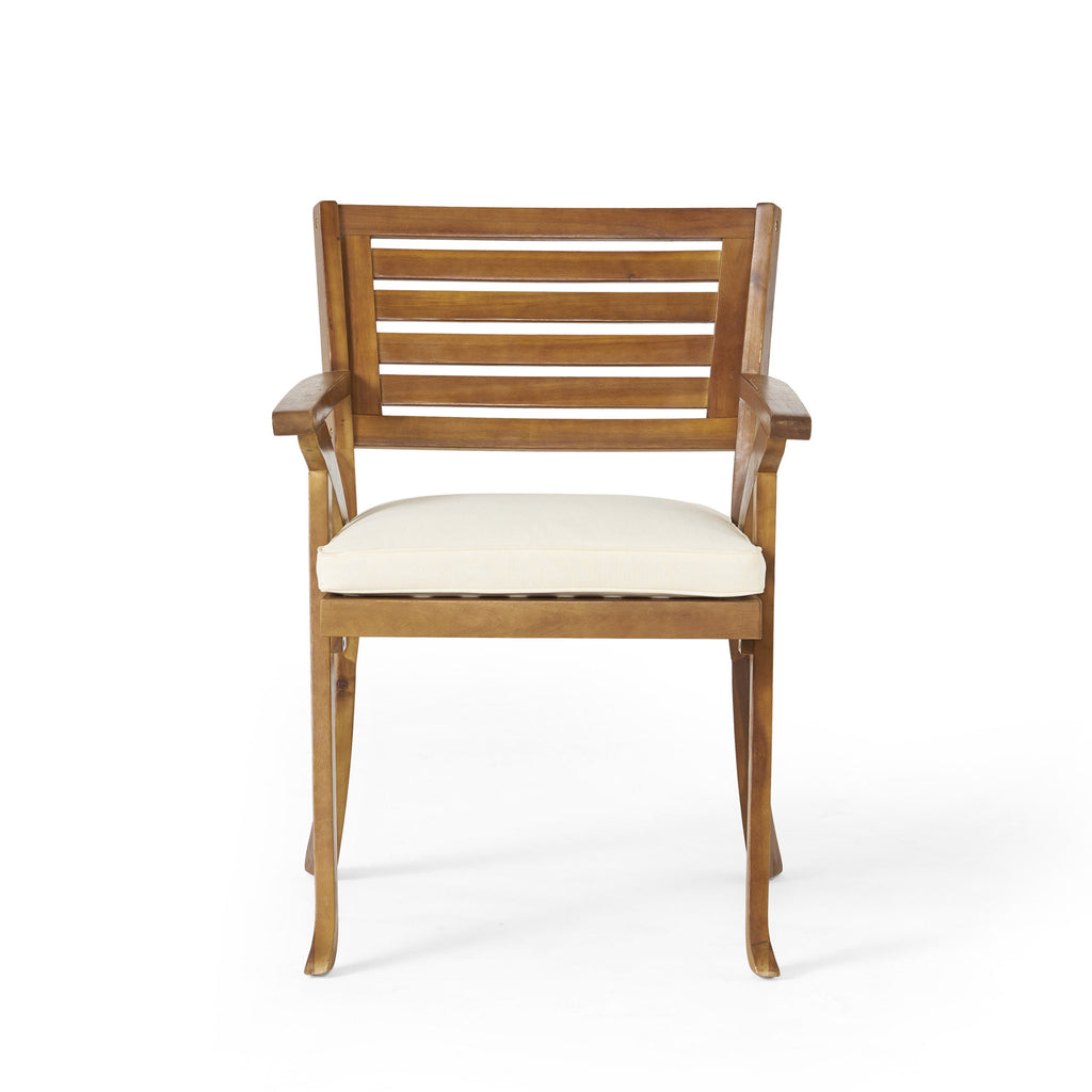 Outdoor Dining Chair Acacia Wood Teak Cream Cushion Set of 2 400 LB 27.5 In