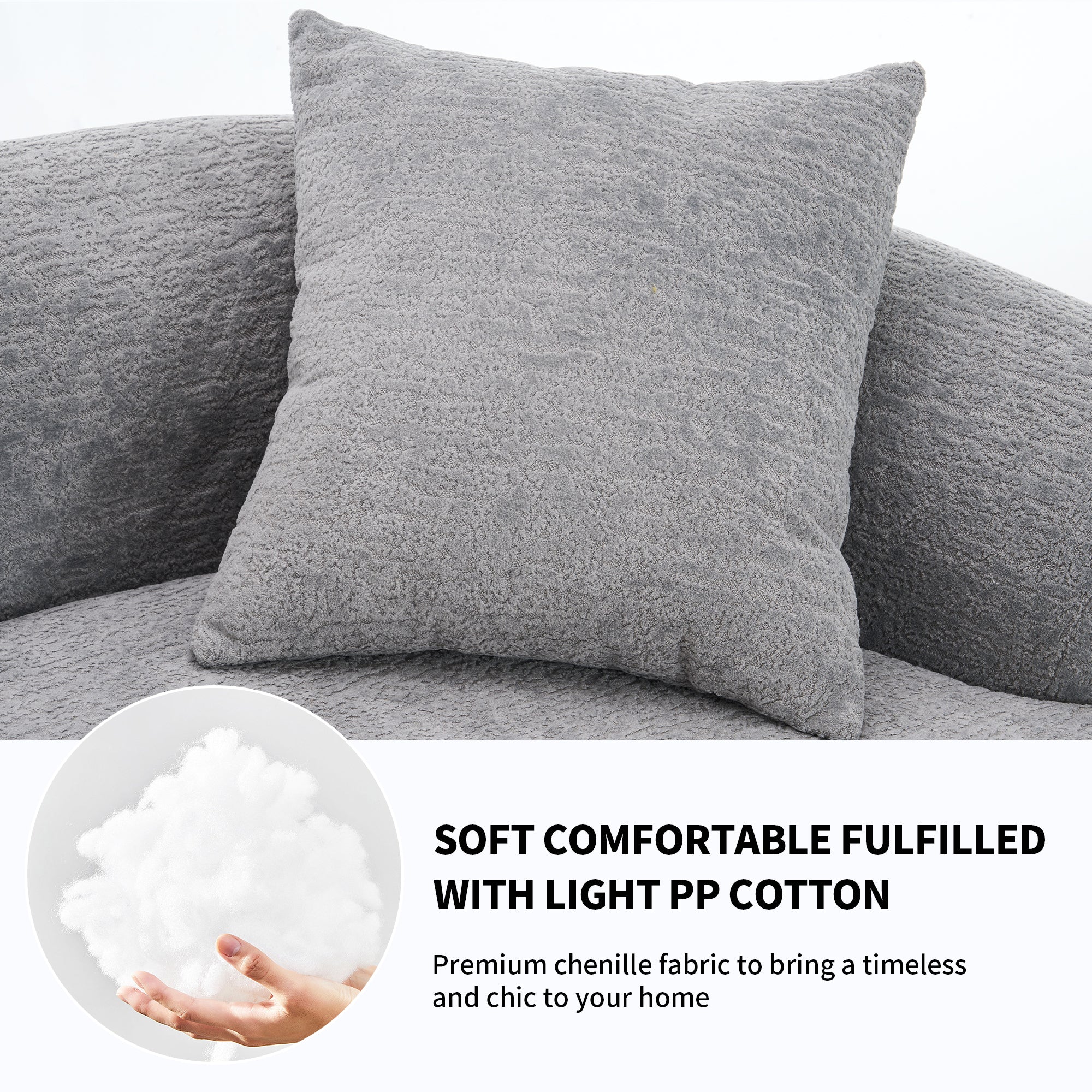 LY-025 Grey Curved Modular Sectional Sofa with 30D High-Density Chenille Upholstery, 110'' Long
