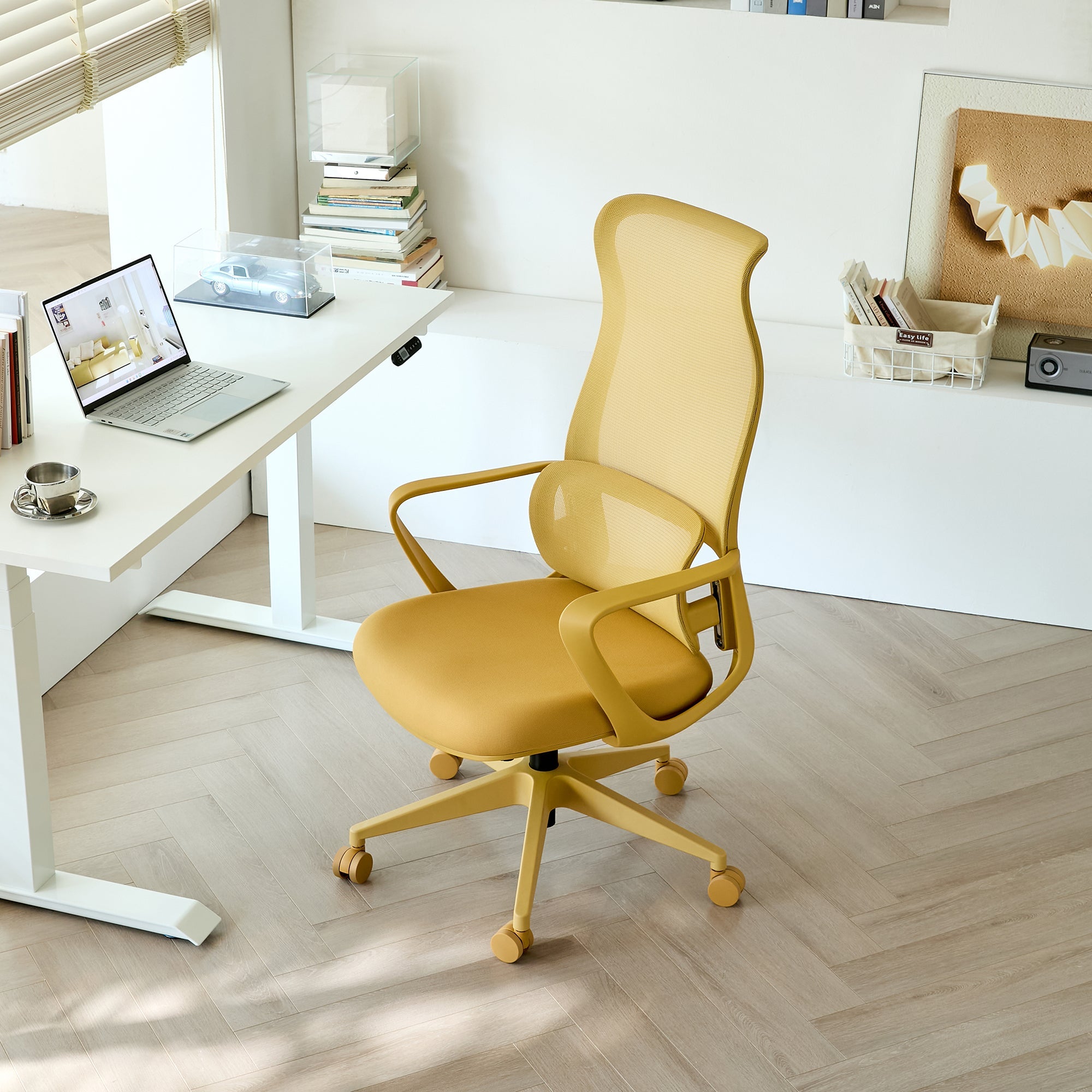 Ergonomic Office Chair Mesh High-Back Yellow 350 LB Lumbar Support Swivel