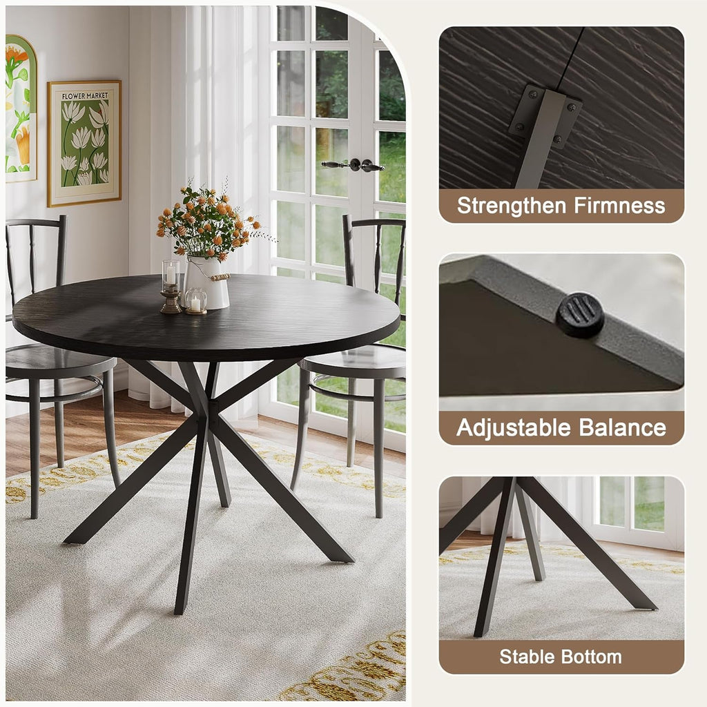 47.2 Inch Circular Dining Table Matte Black Finish