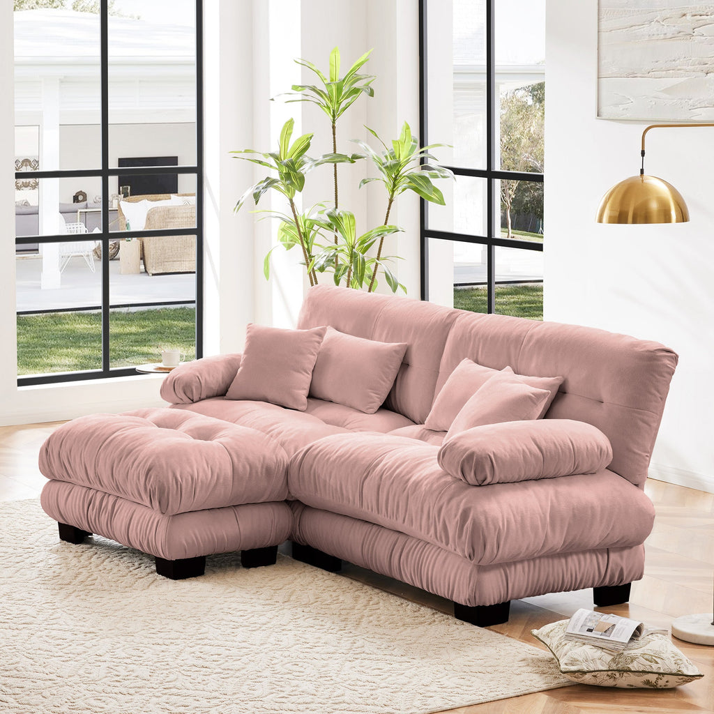 Sectional Sofa Curved Chenille Pink with Convertible Ottoman