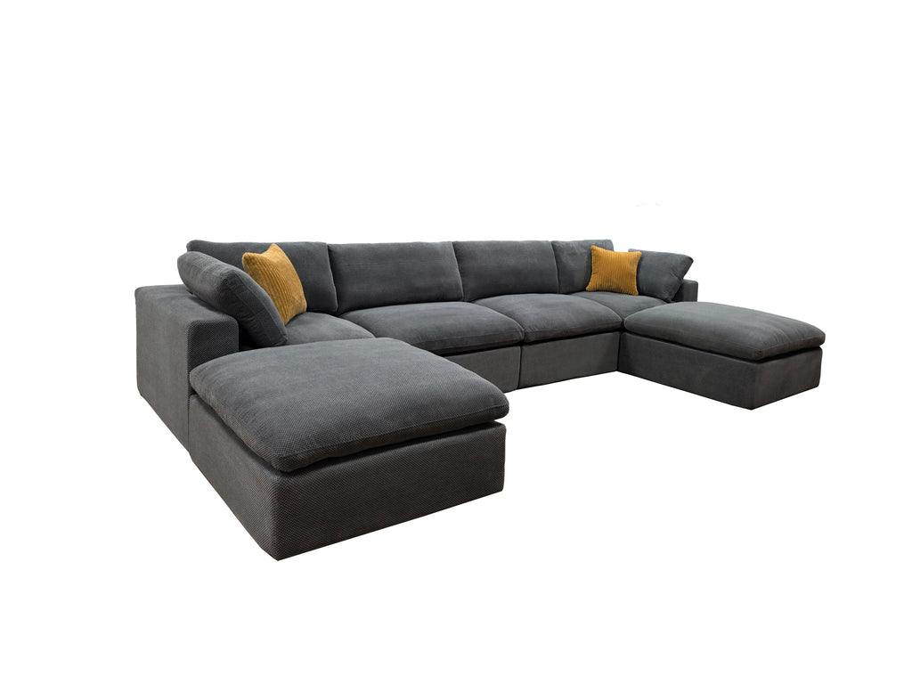 Sectional Sofa Modular Coffee Bean Upholstery with Toss Pillows