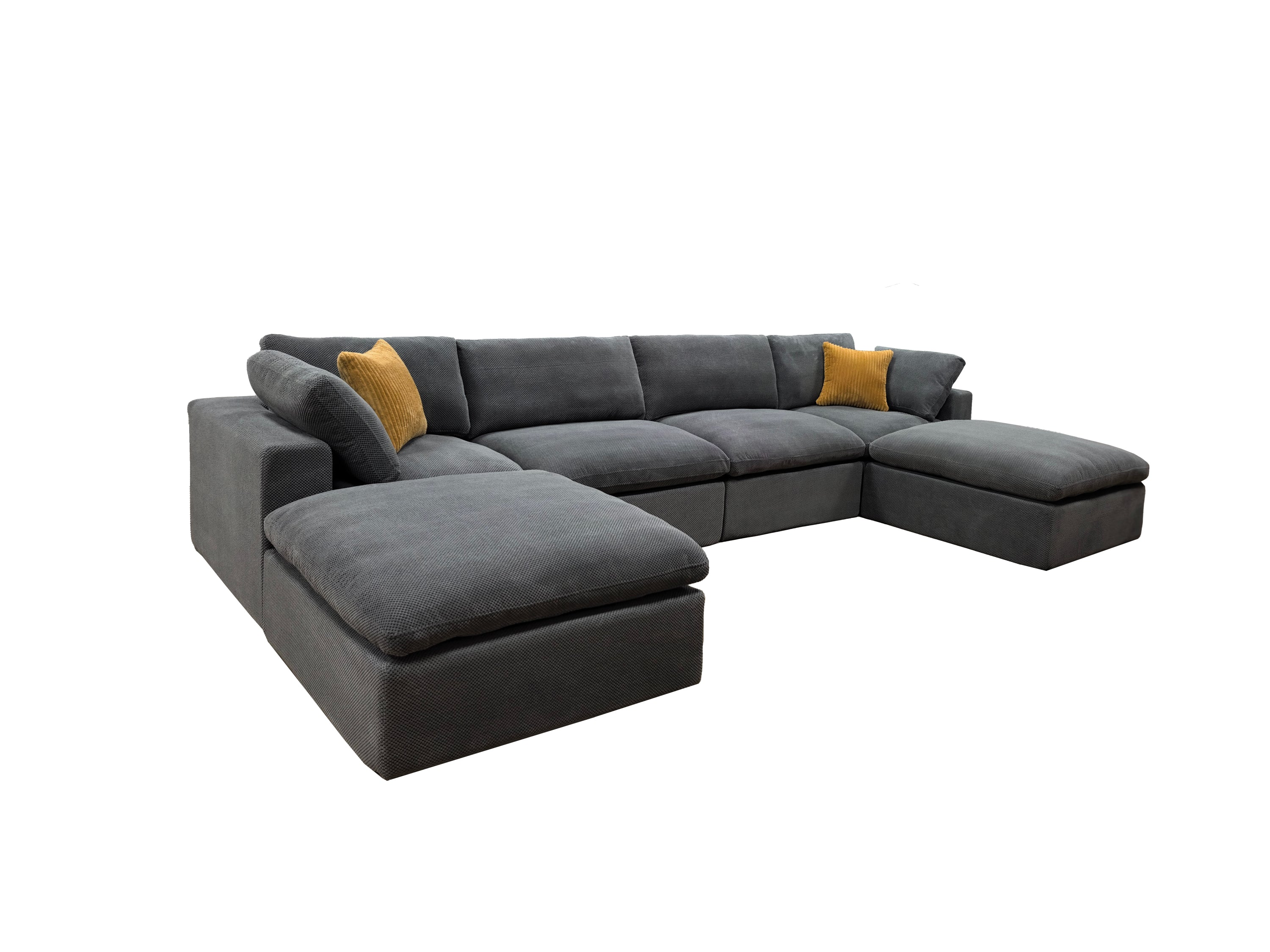 Sectional Sofa Modular Coffee Bean Upholstery with Toss Pillows