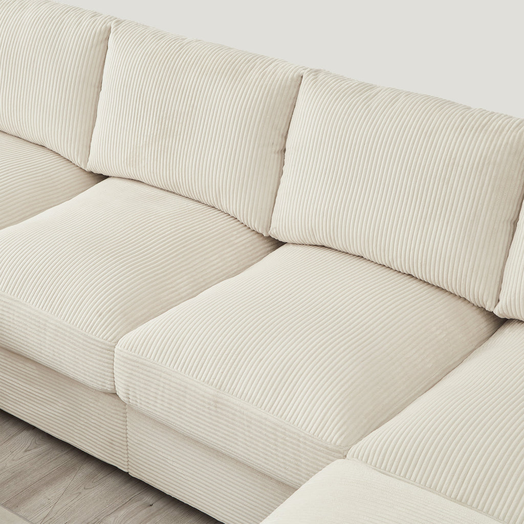 Sectional Sofa L-Shaped Modern Corduroy Beige 122-inch Sleeper with Ottomans