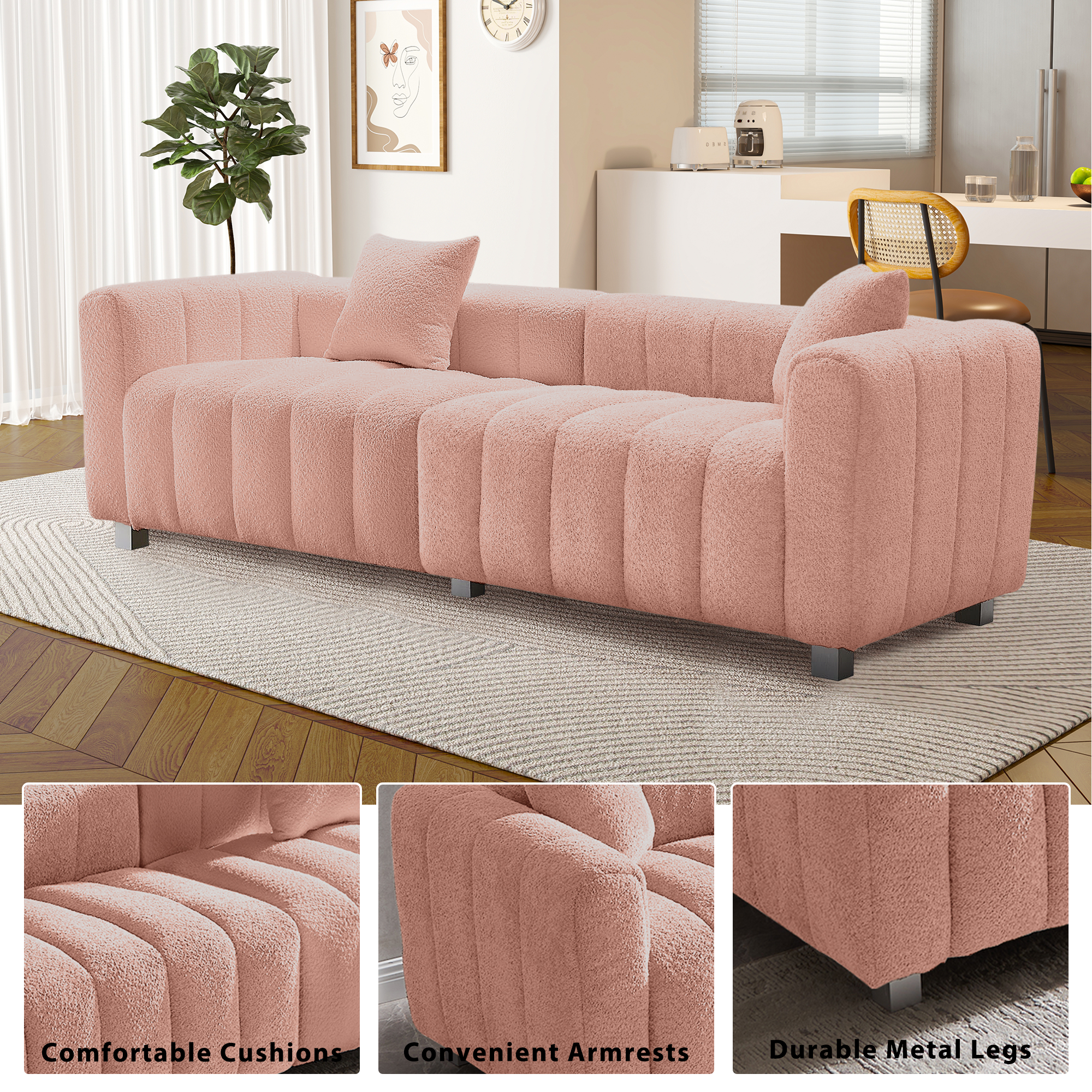 Sofa Bubble Tufted Velvet with Metal Base 83 Inch