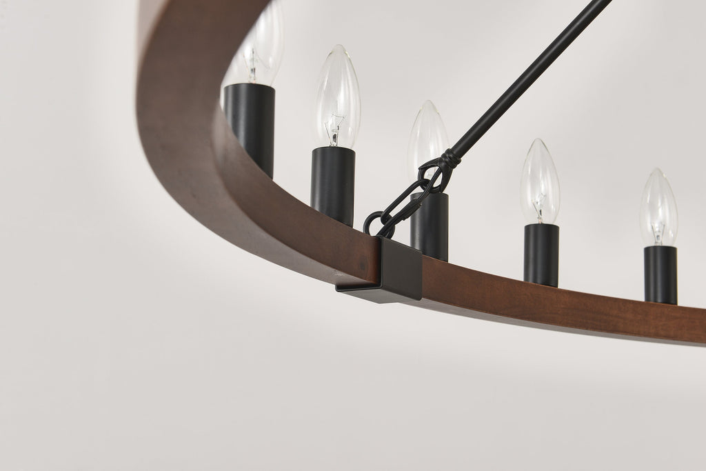 Chandelier Wood Wagon Wheel 20-Light Farmhouse Matte Black 39.3 In