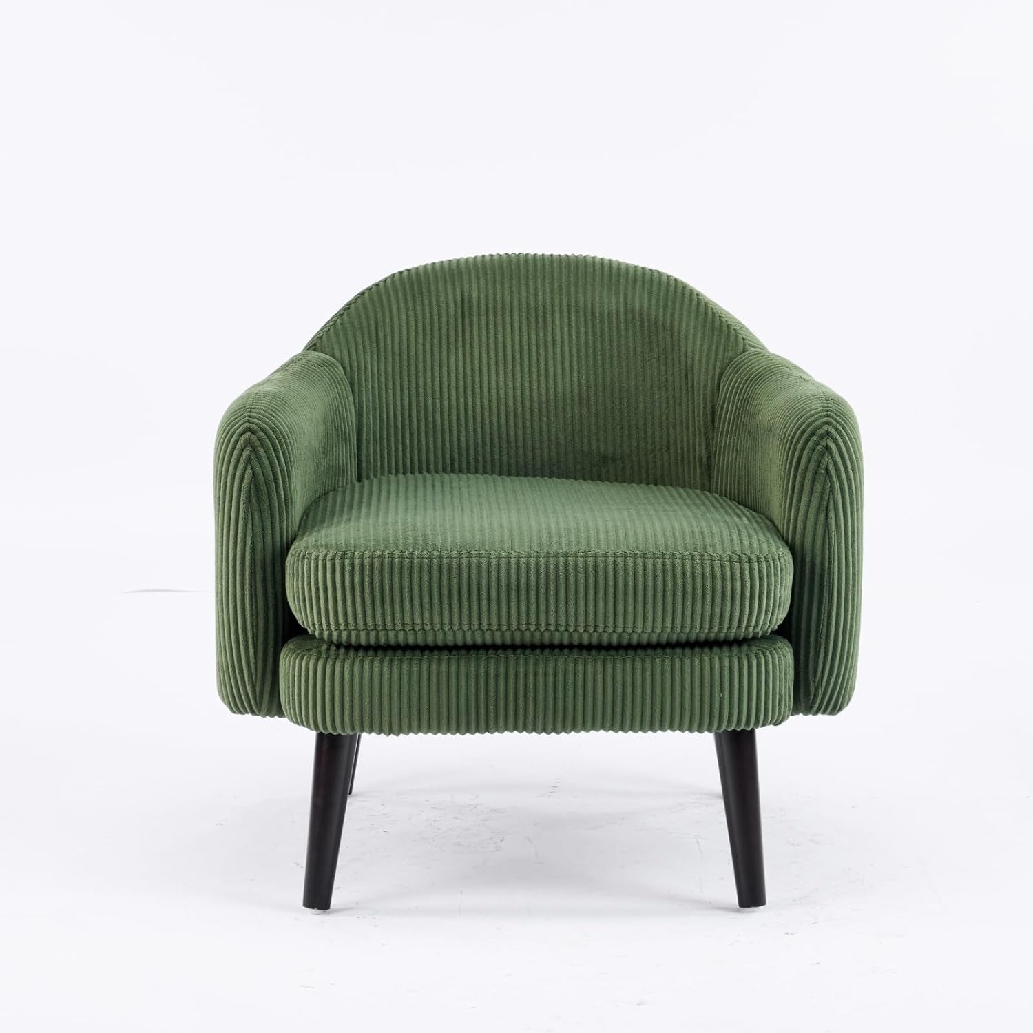 Corduroy Green Barrel Chair 30 Inch Wide With Wood Legs