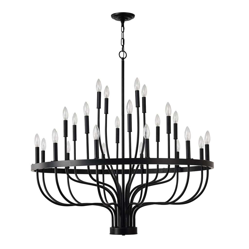 Chandelier 36-Light Black Industrial Iron Candle Farmhouse Pendant