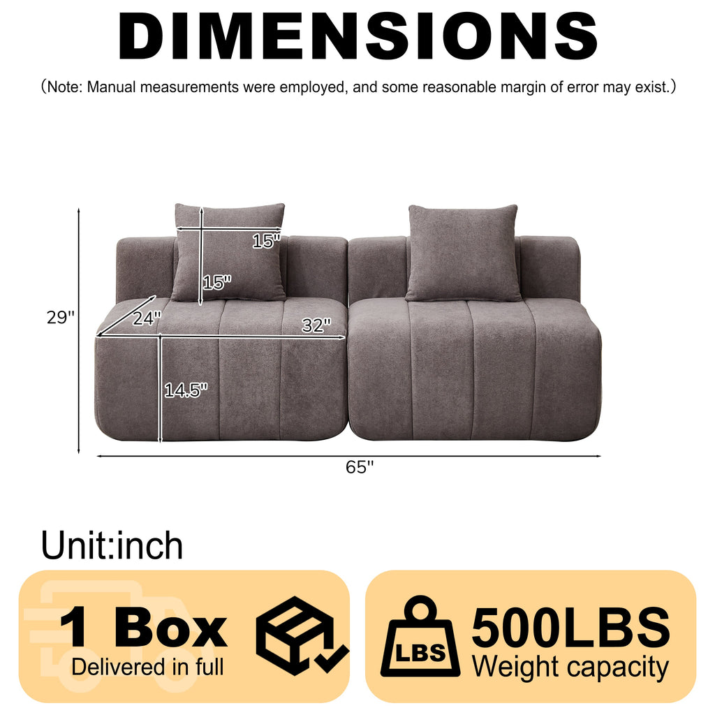 Sectional Sofa Modular Chenille with Symmetrical Design and Two Pillows
