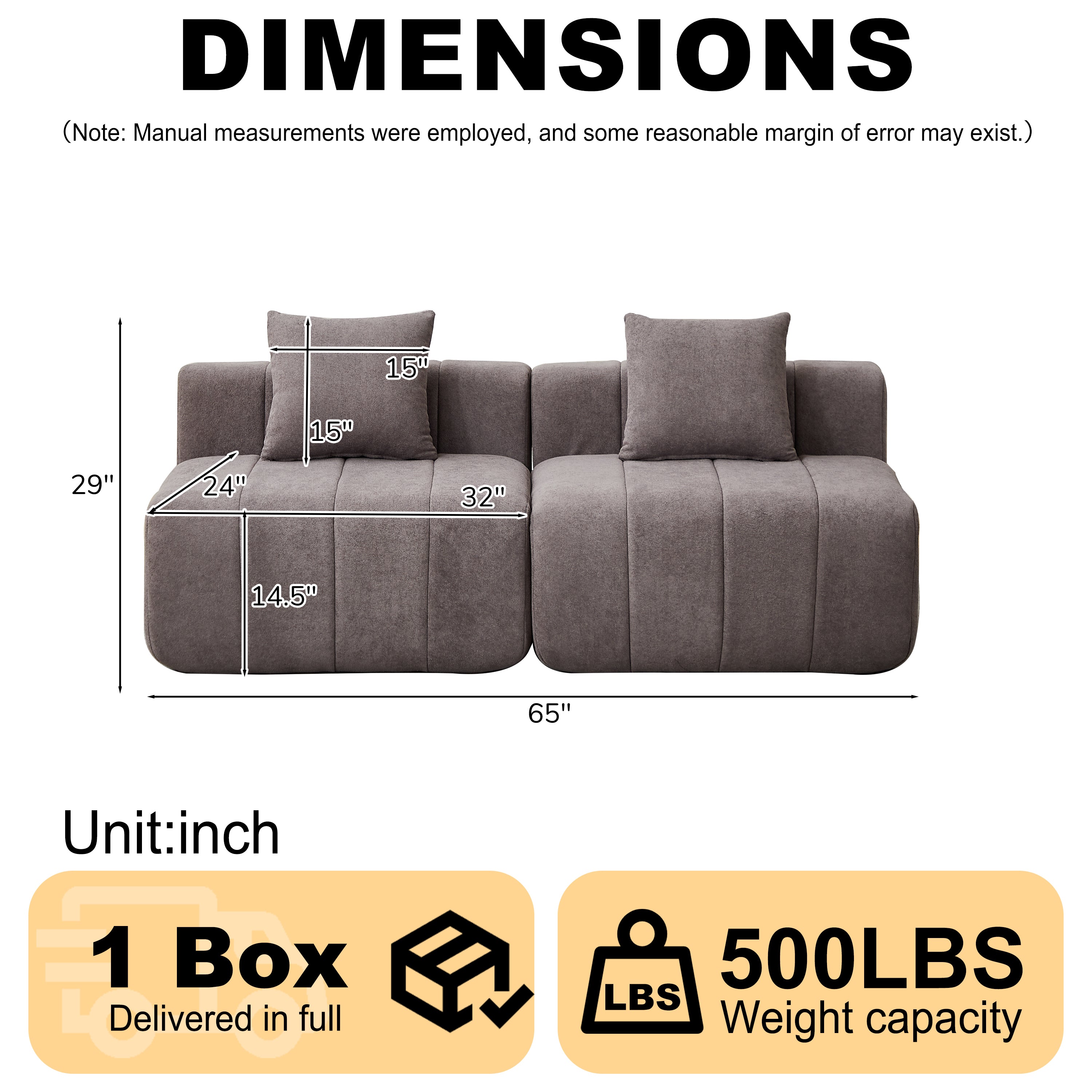 Sectional Sofa Modular Chenille with Symmetrical Design and Two Pillows