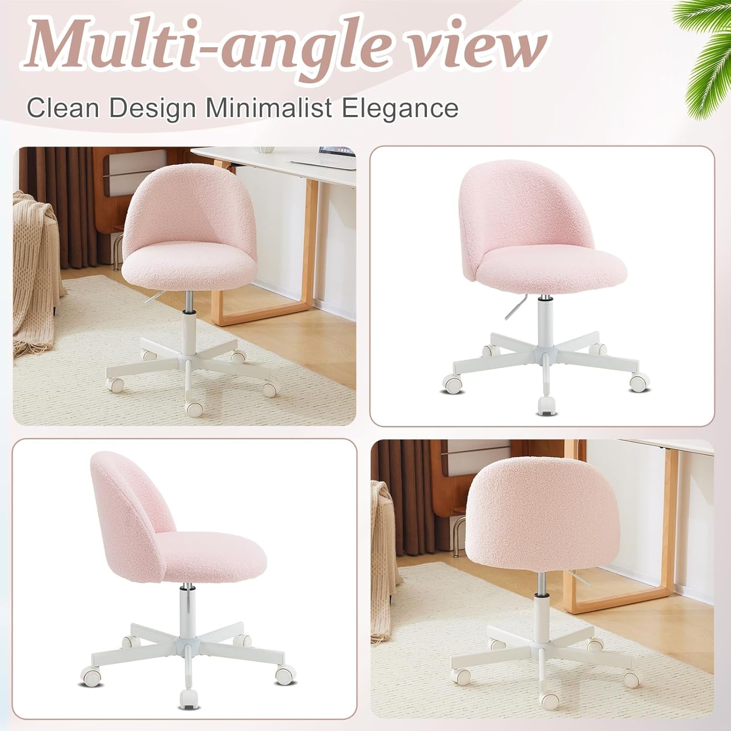 Pink Teddy Desk Chair With Lumbar Support And Wheels