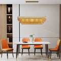 Chandelier Rectangle Gold 12-Light Smoke Glass Modern Living Room 54 In