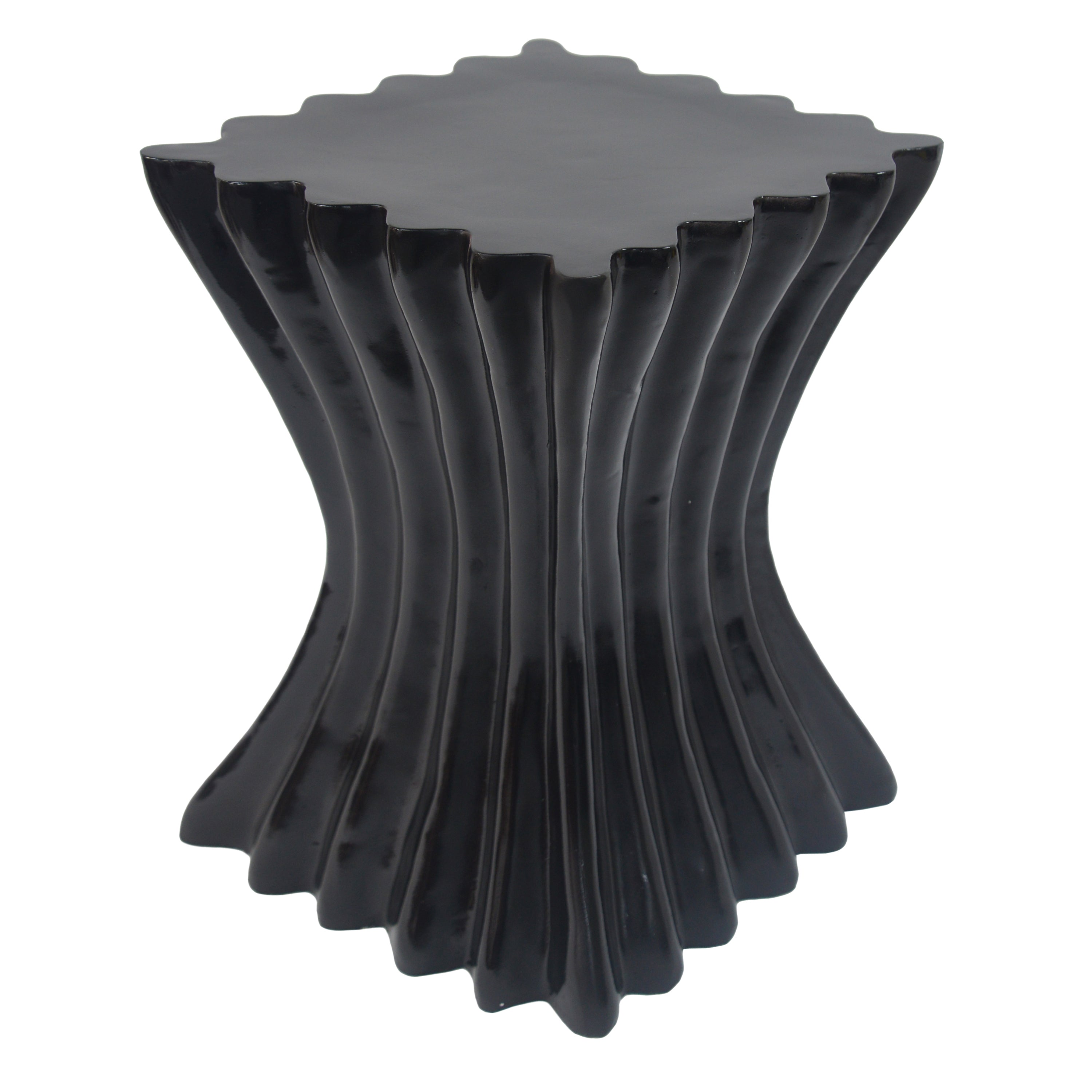 Outdoor Wave Design Side Table, Lightweight Concrete Garden Stool, Black