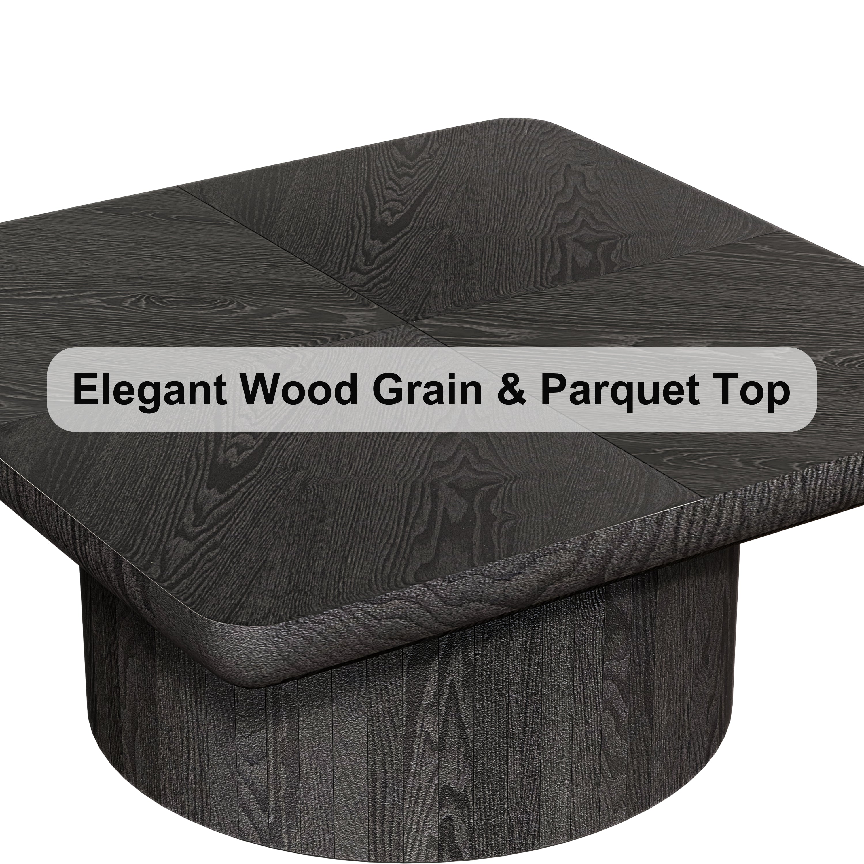 2-Piece Wood Nesting Coffee Tables, Fluted Pedestal, Living Room, Black
